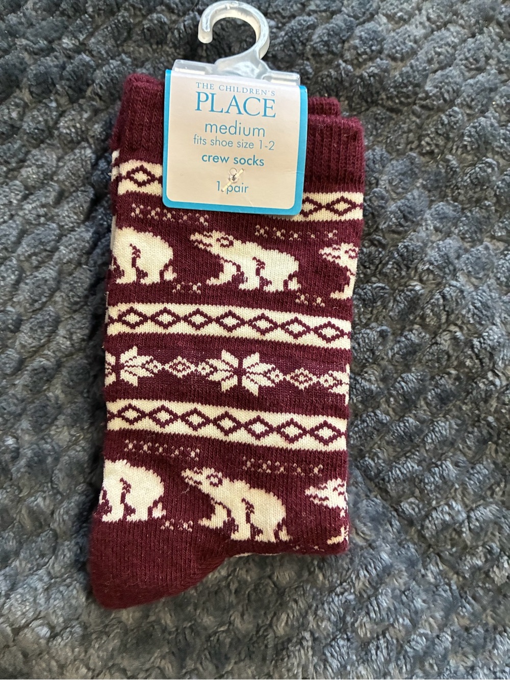 The Children's Place Kids Crew Socks - Maroon Bear Pattern